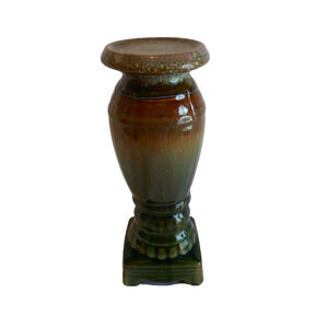 Ombre Pillar Candle Holder 10" Rich Dark Hues Columnar with Square Pedestal